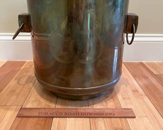 W41 - $50. Vintage Brass Planter "Double Happiness" with 2 ring handles. Opening measures 12" wide x 12" tall. 