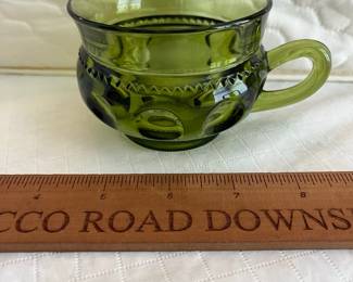 W68 - $45. 12 luncheon plates & cups. Kings Crown - Green. Plates are 10.5" across. 
