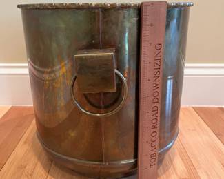 W41 - $50. Vintage Brass Planter "Double Happiness" with 2 ring handles. Opening measures 12" wide x 12" tall. 