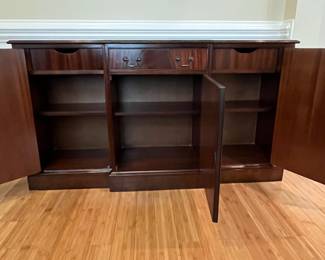 W11 - $145. Sideboard. Solid wood with single drawer. We DO have the key. Measures 61" wide x 17.5" deep x 33.5" tall. 