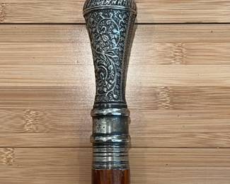 W29 - $30. Silver Plated Handle with straight wooden Cane. 