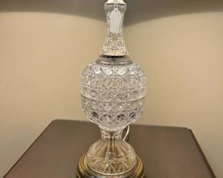 W49 - $30. Crystal Table Lamp. Measures 33.5" tall. Shade is in good condition. 