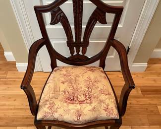 W17 - $65. Single Arm Chair with Upholstered Seat. Measures 21.5" x 19.5" x 40". 