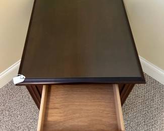 W42 - $50. Single Solid Wood Side Table with glass top. Measures 22" wide x 27" deep x 23.5" tall. Drawer slides easily. Excellent Condition. 