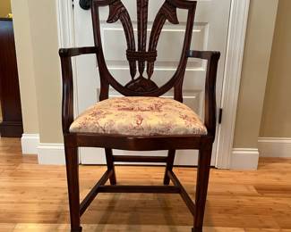 W17 - $65. Single Arm Chair with Upholstered Seat. Measures 21.5" x 19.5" x 40". 
