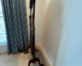 W19 - $40. Floor Mirror with Wooden Frame. Measures 25" wide x 21" deep x 65" tall. (Handle on left side has come off but we have it and it could be glued back on.)