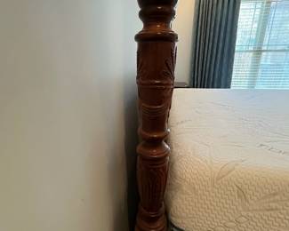 W23 - $300. 4 Poster Bed with Queen Bamboo Mattress. Is currently set up as a queen but it has the holes in the frame to be used as a full size bed if desired. Headboard is 40" tall. Footboard is 22" tall. 4 Posters are 84" tall - they do NOT unscrew to move.  