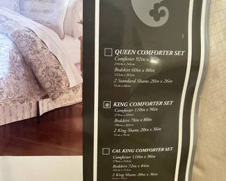 W66 - $40. Waterford King size comforter set. Includes Comforter 110" x 96", Bed Skirt 78" x 80", 2 King Shams 20" x 36". 00. Looks to be in very good condition with original packaging. 
