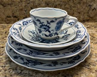 W36 - $100. Blue Danube China. Most have the Rectangle Stamp - some have oval. Coffee Pot, 2 Trivets, 2 oval serving bowls, 12 cups & saucers, 2 cereal bowls, 3 soup bowls, 5 plates, 2 small pitchers, creamer. 