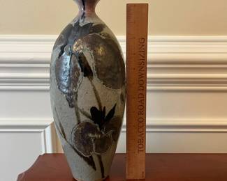 W67 - $100. PAIR Hoyt Childers Pottery Vases. Tall one measures 13"  shorter is 7" tall. 