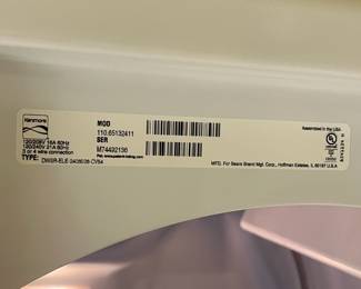 W88 - $125. Kenmore 500 Series Electric Dryer. Purchased new in 2017. Model 110.65132411. 