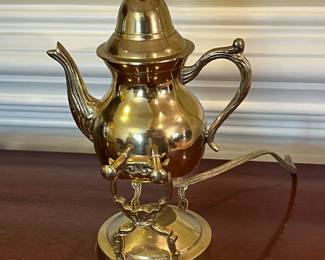 W106 - $65. Brass Tea Pot Lamp. Shade is in good condition!