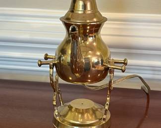 W106 - $65. Brass Tea Pot Lamp. Shade is in good condition!