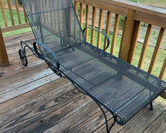 W76 - $125. Single Wrought Iron Chaise Lounge Chair. Multi Position back that does lay all the way flat. Has been repainted but overall very good condition! Hs 2 rubber wheels to help move it easier. Heavy! Measures 39.5" wide x 72" long. 