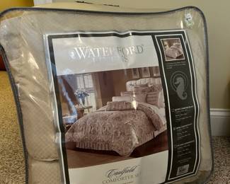 W66 - $40. Waterford King size comforter set. Includes Comforter 110" x 96", Bed Skirt 78" x 80", 2 King Shams 20" x 36". 00. Looks to be in very good condition with original packaging. 