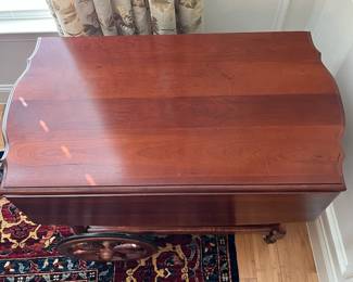 W9 - $125. Solid Wood Tea Cart with single drawer. Measures 33.5" x 19" (35.5" with leaves out) x 28" tall. 2 large wheels & 2 small wheels. Does roll easily. 