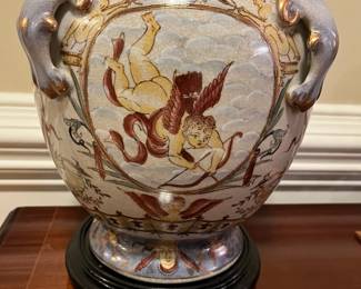 W80 - $40. Large Hand Painted Vase. Measures 12" at the widest point x 12" tall. Opening is 5.25". 