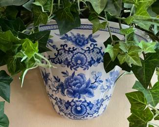 W35 - $25. PAIR of Wall Pockets with faux ivy. Measures 13" wide x 7" out from the wall x 6.5" tall (no plant)