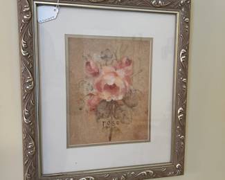 W51 - $10 PAIR of Framed Rose Prints. Measures 15.5" x 17.5" tall. 