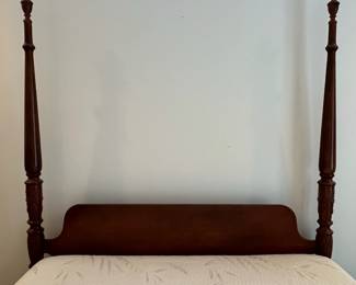 W23 - $300. 4 Poster Bed with Queen Bamboo Mattress. Is currently set up as a queen but it has the holes in the frame to be used as a full size bed if desired. Headboard is 40" tall. Footboard is 22" tall. 4 Posters are 84" tall - they do NOT unscrew to move.  