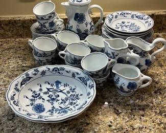 W36 - $100. Blue Danube China. Most have the Rectangle Stamp - some have oval. Coffee Pot, 2 Trivets, 2 oval serving bowls, 12 cups & saucers, 2 cereal bowls, 3 soup bowls, 5 plates, 2 small pitchers, creamer. 