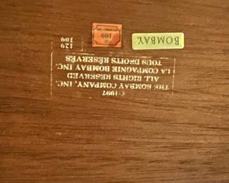 W10 - $65. Bombay Demilune Table. Has single drawer. Measures 35.5" wide x 17.75" deep x 30" tall. Some gentle wear marks on the legs. 