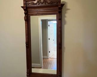 W7 - $125. Antique Carved Mirror Frame - Mirror has been replaced and is in excellent condition! Measures 24" wide x 54" tall. 