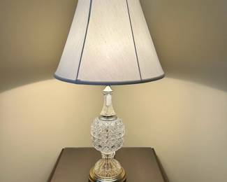 W49 - $30. Crystal Table Lamp. Measures 33.5" tall. Shade is in good condition. 