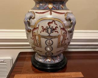 W80 - $40. Large Hand Painted Vase. Measures 12" at the widest point x 12" tall. Opening is 5.25". 