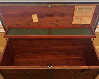 W44 - $75. Lane Cedar Chest. Measures 44" wide x 18" deep x 20" tall. Solid wood - in very good vintage condition!