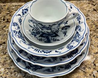 W36 - $100. Blue Danube China. Most have the Rectangle Stamp - some have oval. Coffee Pot, 2 Trivets, 2 oval serving bowls, 12 cups & saucers, 2 cereal bowls, 3 soup bowls, 5 plates, 2 small pitchers, creamer. 