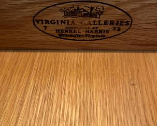 W20 - $175. Henkel-Harris single nightstand / cabinet. Style #114. Single drawer slides easily and doors open to the cabinet with single shelf inside. Measures 24" wide x 16" deep x 25.75" tall. Sturdy and in very good condition!