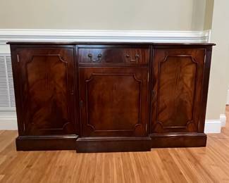 W11 - $145. Sideboard. Solid wood with single drawer. We DO have the key. Measures 61" wide x 17.5" deep x 33.5" tall. 