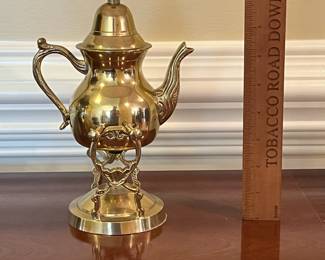 W106 - $65. Brass Tea Pot Lamp. Shade is in good condition!