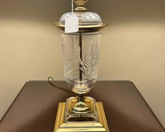 W50 - $35. Crystal Table Lamp. Measures 32" tall with brass base. 
