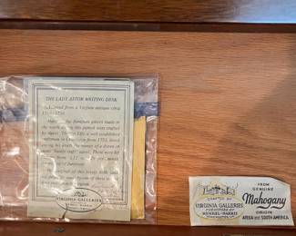 W5 - $300. Henkel-Harris "The Lady Astor Writing Desk". Measures 30.5" wide x 17.5" deep x 39.5" tall. Has minor crazing on the frame around the drop down door. Very good condition otherwise - legs are great not marked up. 