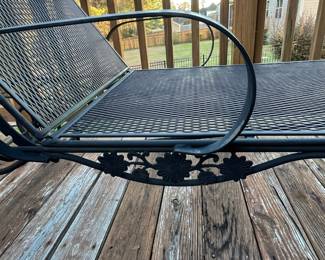 W76 - $125. Single Wrought Iron Chaise Lounge Chair. Multi Position back that does lay all the way flat. Has been repainted but overall very good condition! Hs 2 rubber wheels to help move it easier. Heavy! Measures 39.5" wide x 72" long. 