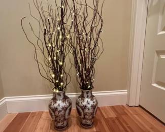 W104 - $25. Pair of Vases and lighted branches. Vase is 10" tall. With branches it is 3' tall. 