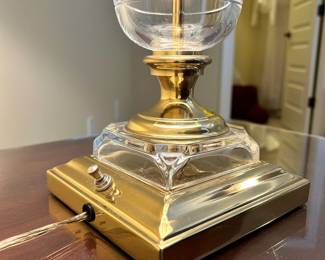 W50 - $35. Crystal Table Lamp. Measures 32" tall with brass base. 