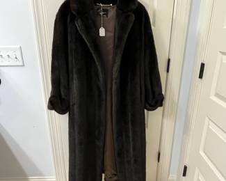 C1 - $250. Tyber by St. John Made in France. FAUX Fur full length coat. Pit to pit flat across measures 24/25". Length 51". Fits Medium / Large. 