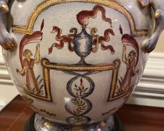 W80 - $40. Large Hand Painted Vase. Measures 12" at the widest point x 12" tall. Opening is 5.25". 