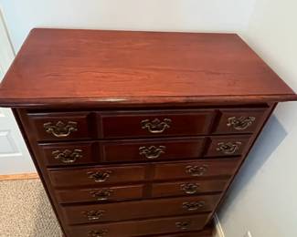W21 - $175. American Drew Chest of Drawers. 5 drawers all slide easily. Solid Wood. Sturdy & Clean! Measures 36" wide x 19" deep x 46" tall. 