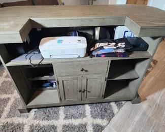 Custom built stand alone bar. Bar has foot rest, interior shelves, drawer, and cabinet. Sturdy and in excellent shape. The starting point of any great home bar!