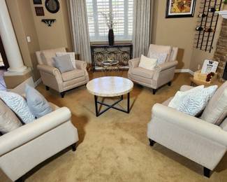 Comfortable and timeless. furniture is in amazing condition and would go great in a variety of homes!