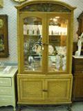 Wicker China Cabinet w/Metal Leg Base & Metal Trim on Top