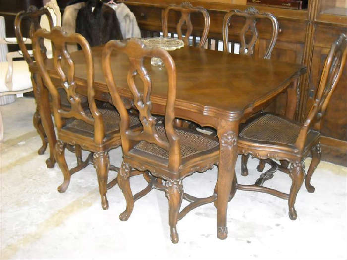 Parquet Table w/2-pull out Leafs, 6-Armless Chairs
c.1940's Spain