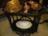 Carnival Glass & Limoges on Vintage Tea Cart