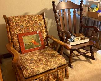 Vintage Platform Rocker, Vintage Wood Rocking Chair, Vintage Picture of Jesus