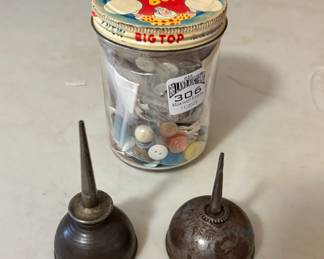 Vintage Big Top Peanut Butter Jar, Vintage Sewing Machine Oil Cans