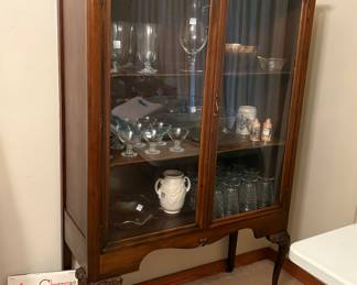 Vintage Queen Anne China Cabinet, Vintage O'Well China Porcelain Angels, Vintage Glassware